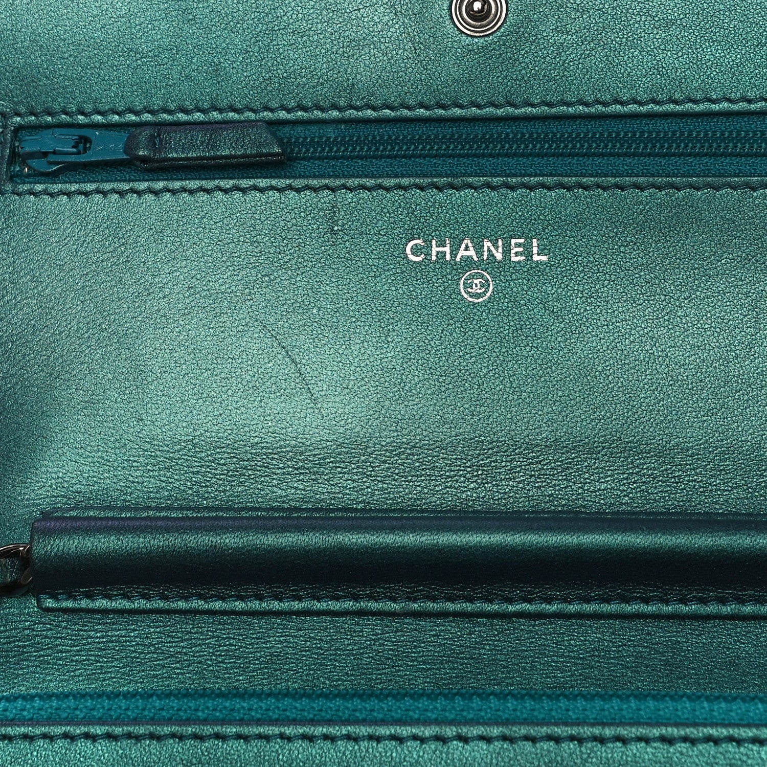Chanel Iridescent Lambskin Quilted Wallet On Chain WOC Turquoise 12 of 14