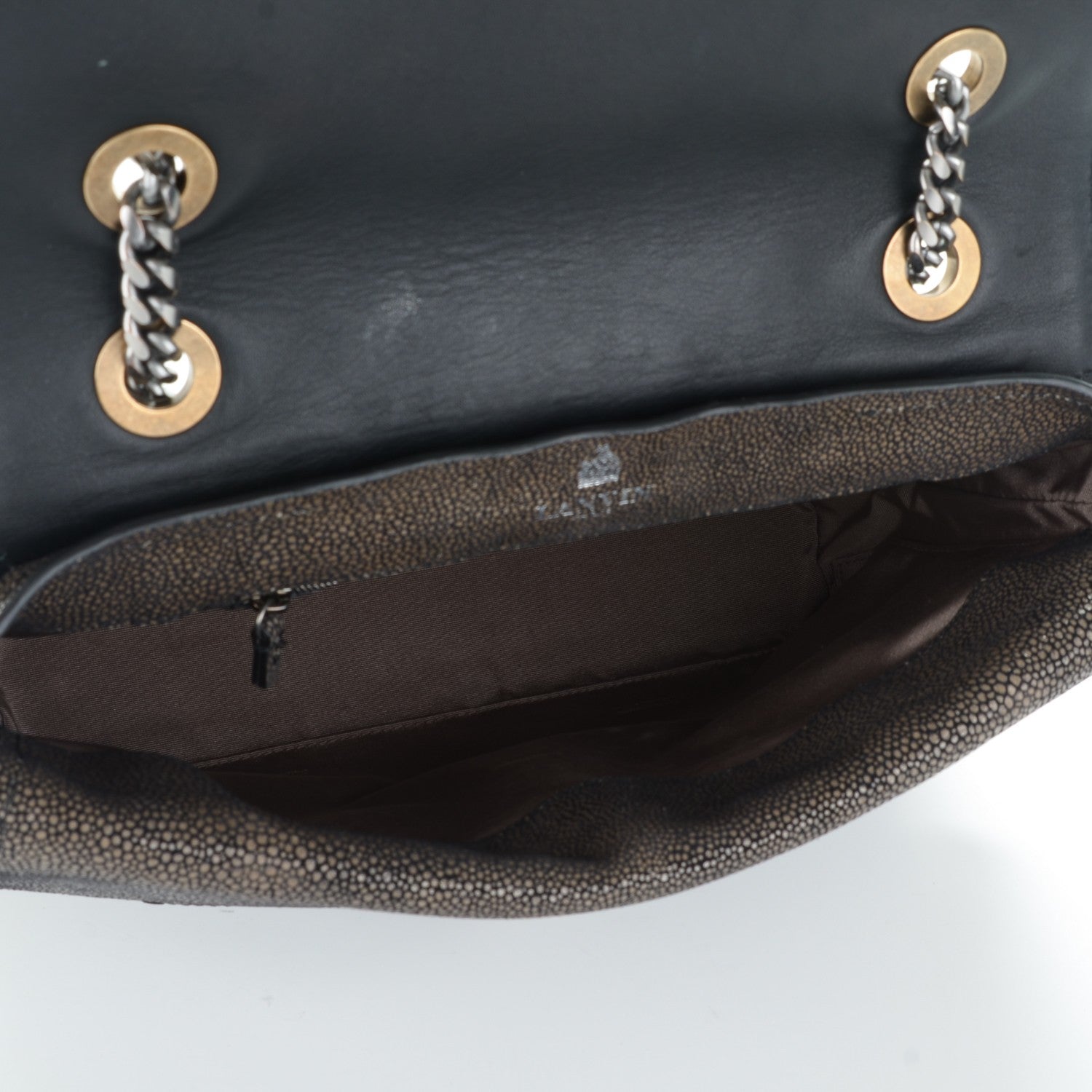 Lanvin Calfskin Galuchat Medium Happy Shoulder Bag Anthracite 5 of 7