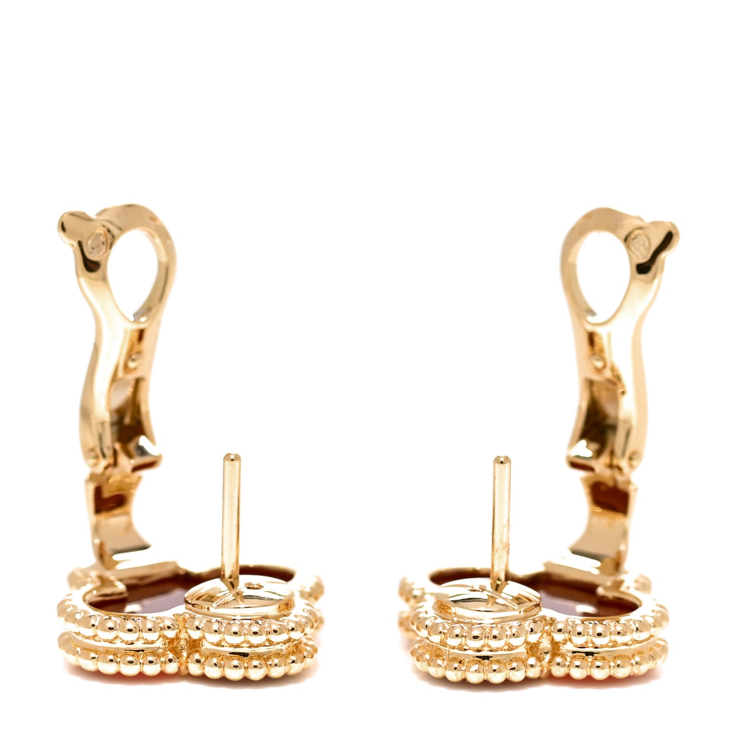 18K Yellow Gold Carnelian Vintage Alhambra Earrings