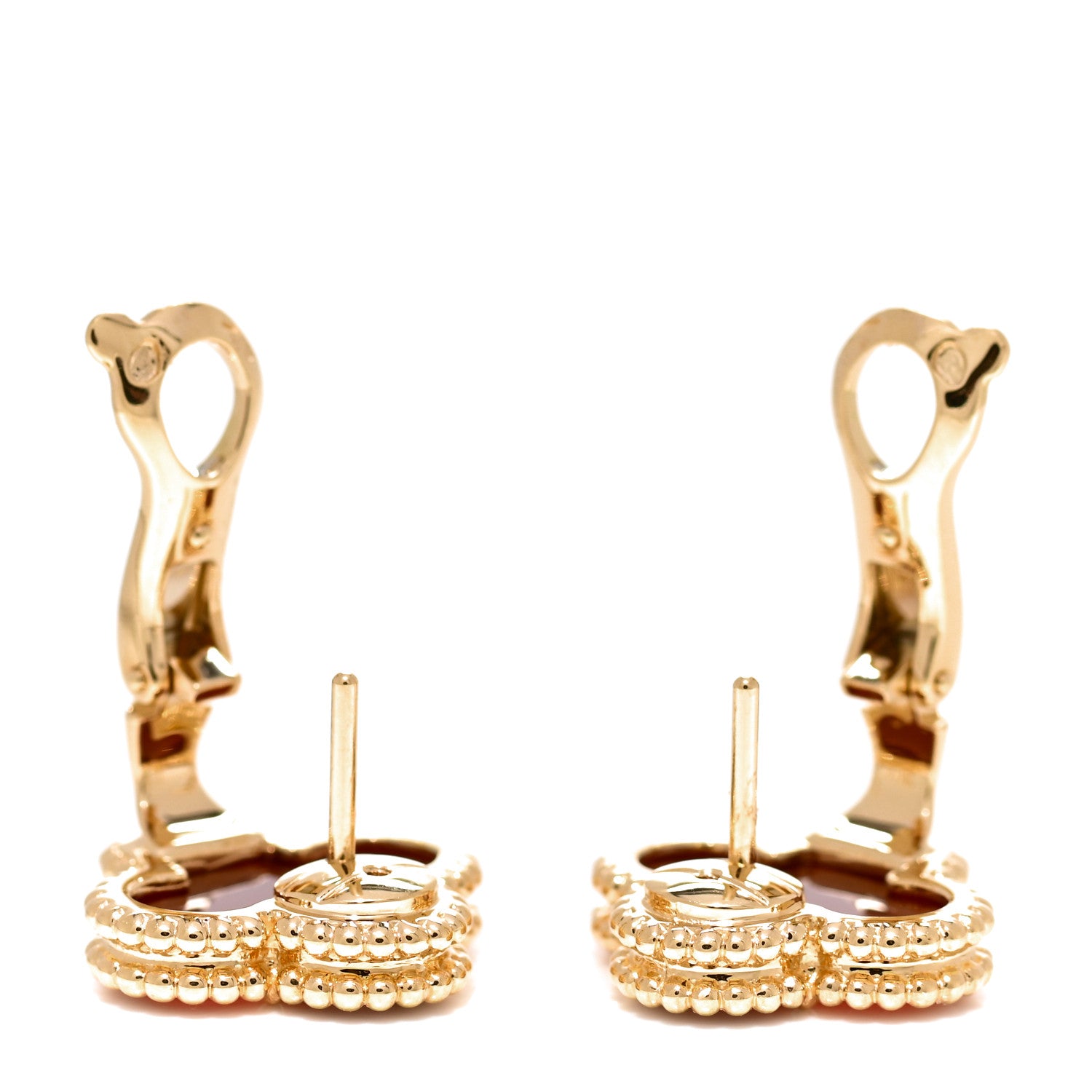 Van Cleef & Arpels 18K Yellow Gold Carnelian Vintage Alhambra Earrings 3 of 6