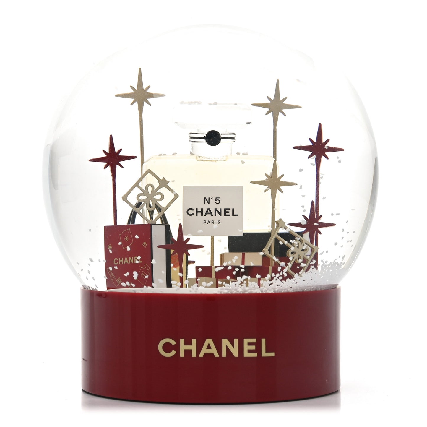Glass N°5 Perfume Bottle Snow Globe Red