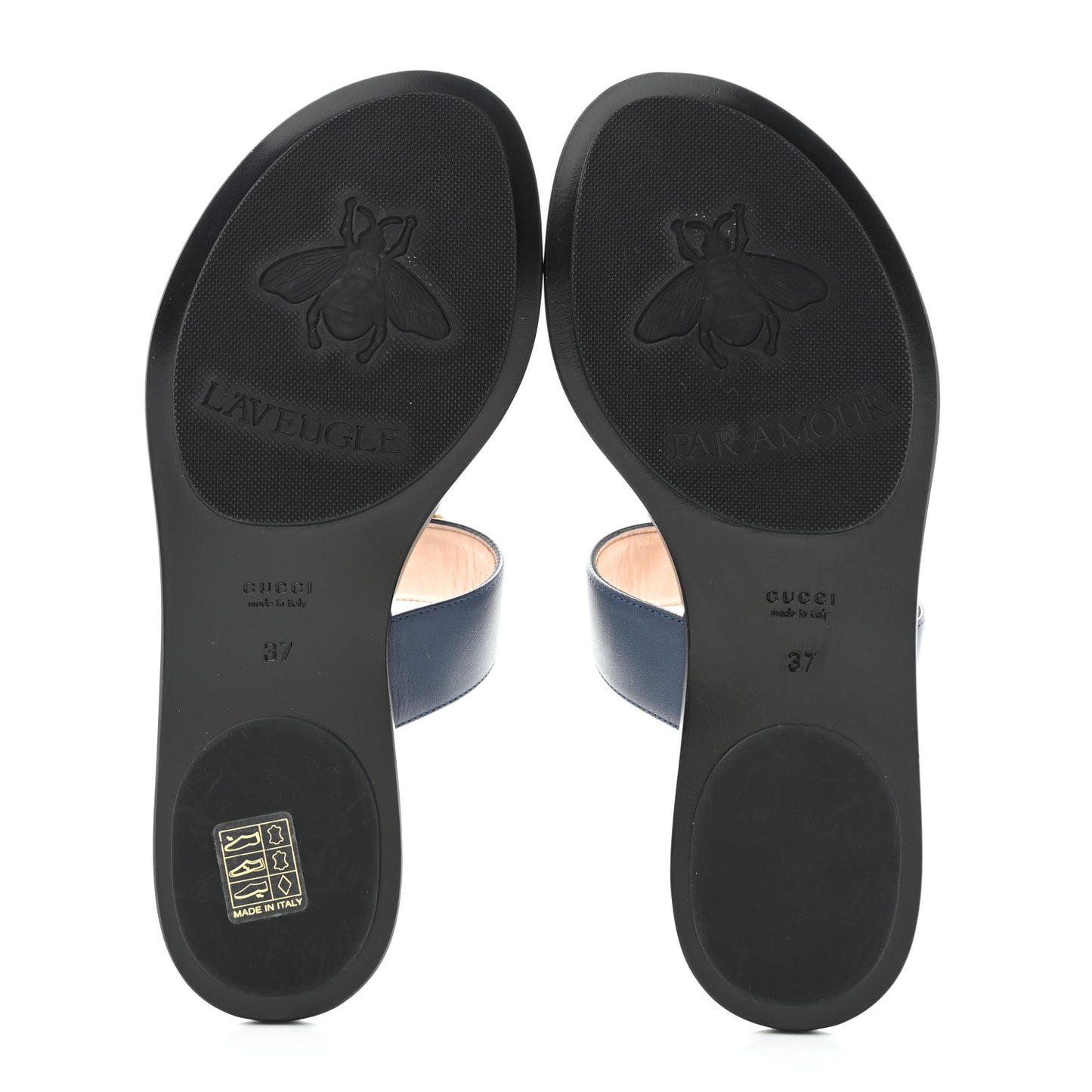 Calfskin GG Marmont Thong Sandals 37 Blue Agata
