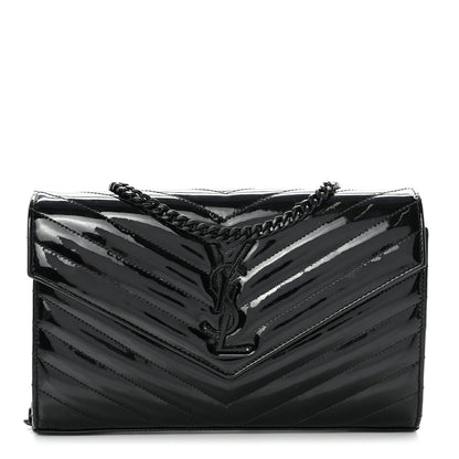 Saint Laurent Patent Matelasse Chevron Monogram Chain Wallet Black 1 of 6