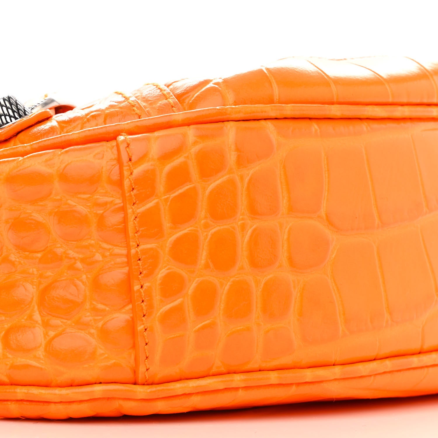 Balenciaga Extra Supple Calfskin Crocodile Embossed Le Cagole Shoulder Bag XS Pop Orange 9 of 10