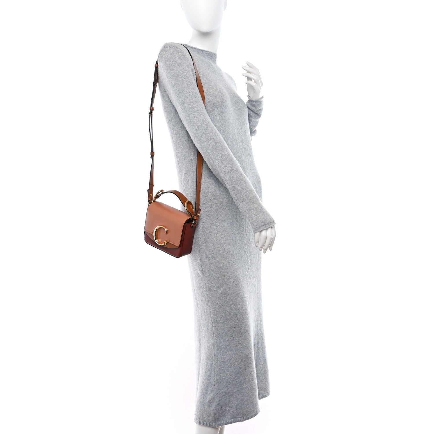 Chloe Shiny Calfskin Suede Mini C Double Carry Brown 2 of 8