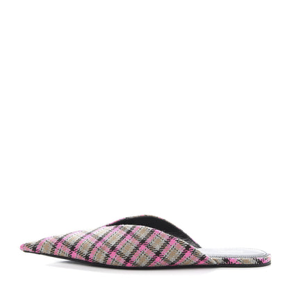 Balenciaga Wool Check Pointed Toe Flat Mules 38.5 Grey Pink 1 of 9