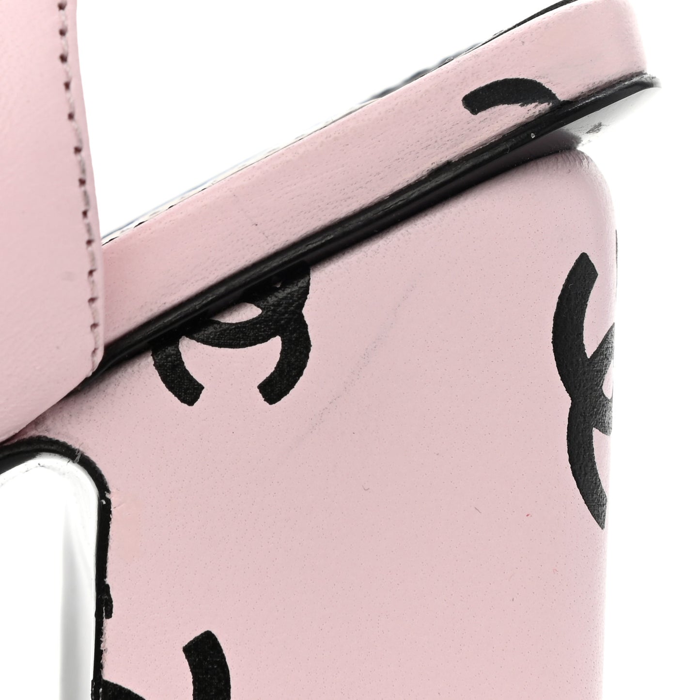 Printed Lambskin CC Sandals 38 Light Pink Black