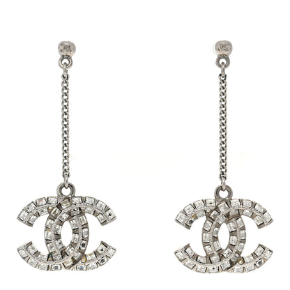 Chanel Baguette Crystal CC Drop Earrings Silver 1 of 4