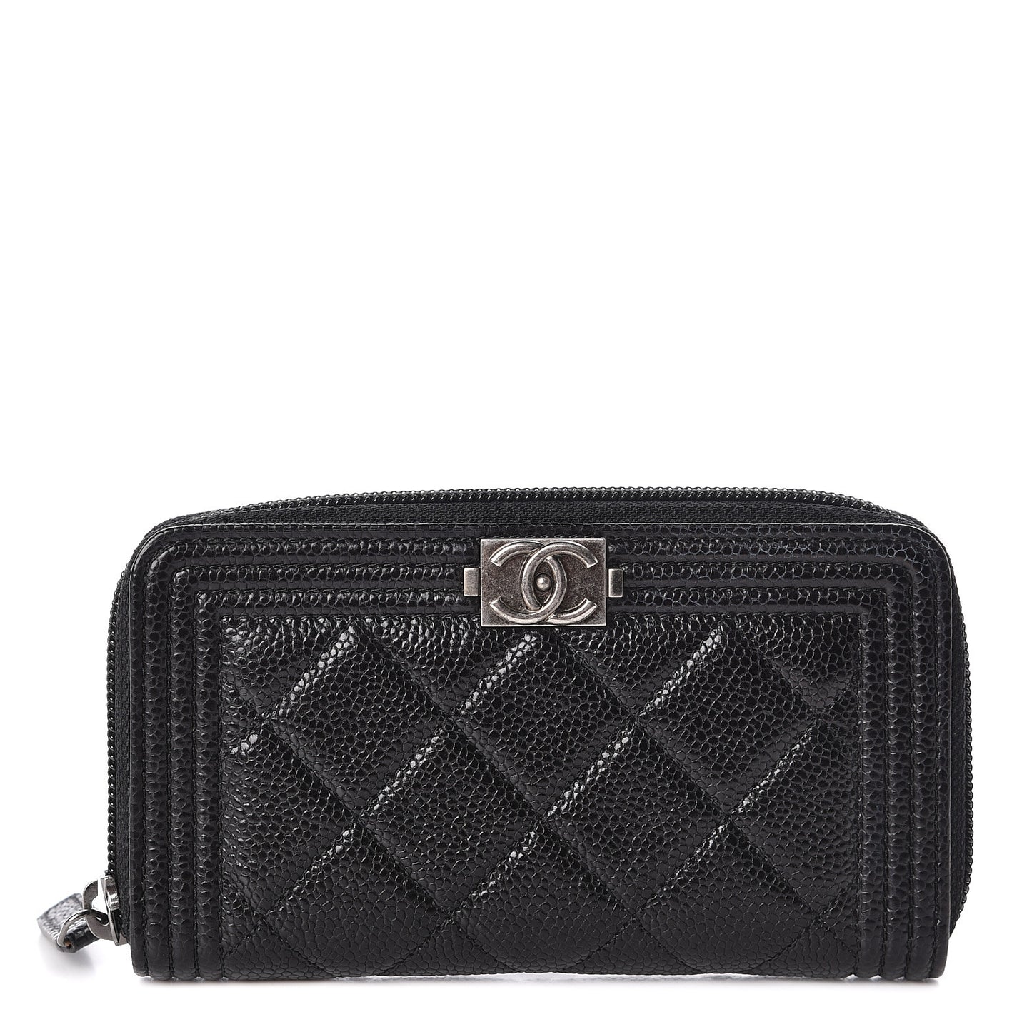 Caviar Quilted Small Boy Zip Around Wallet Black