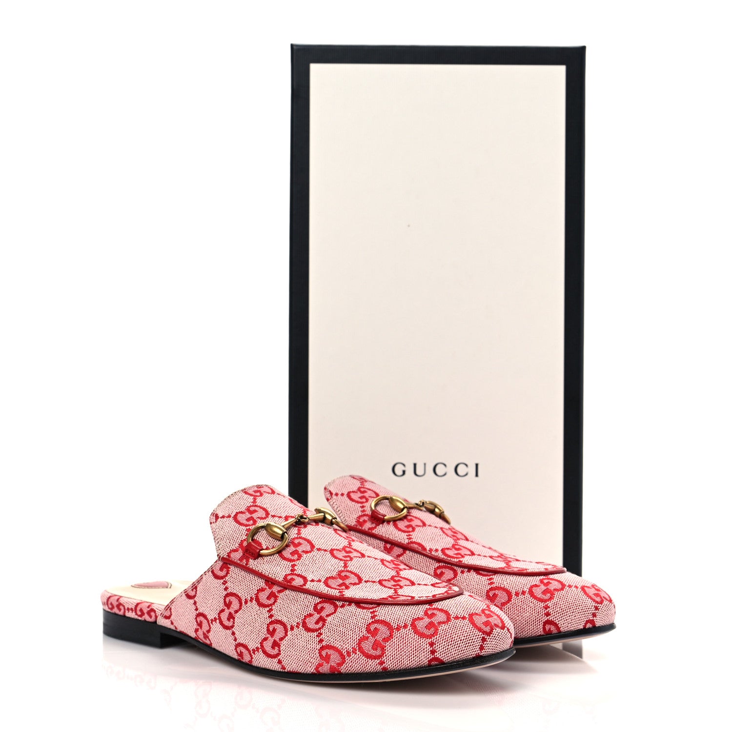 Gucci Canvas GG Monogram Horsebit Womens Princetown Slippers 37.5 Gardenia Hibiscus Red 9 of 9