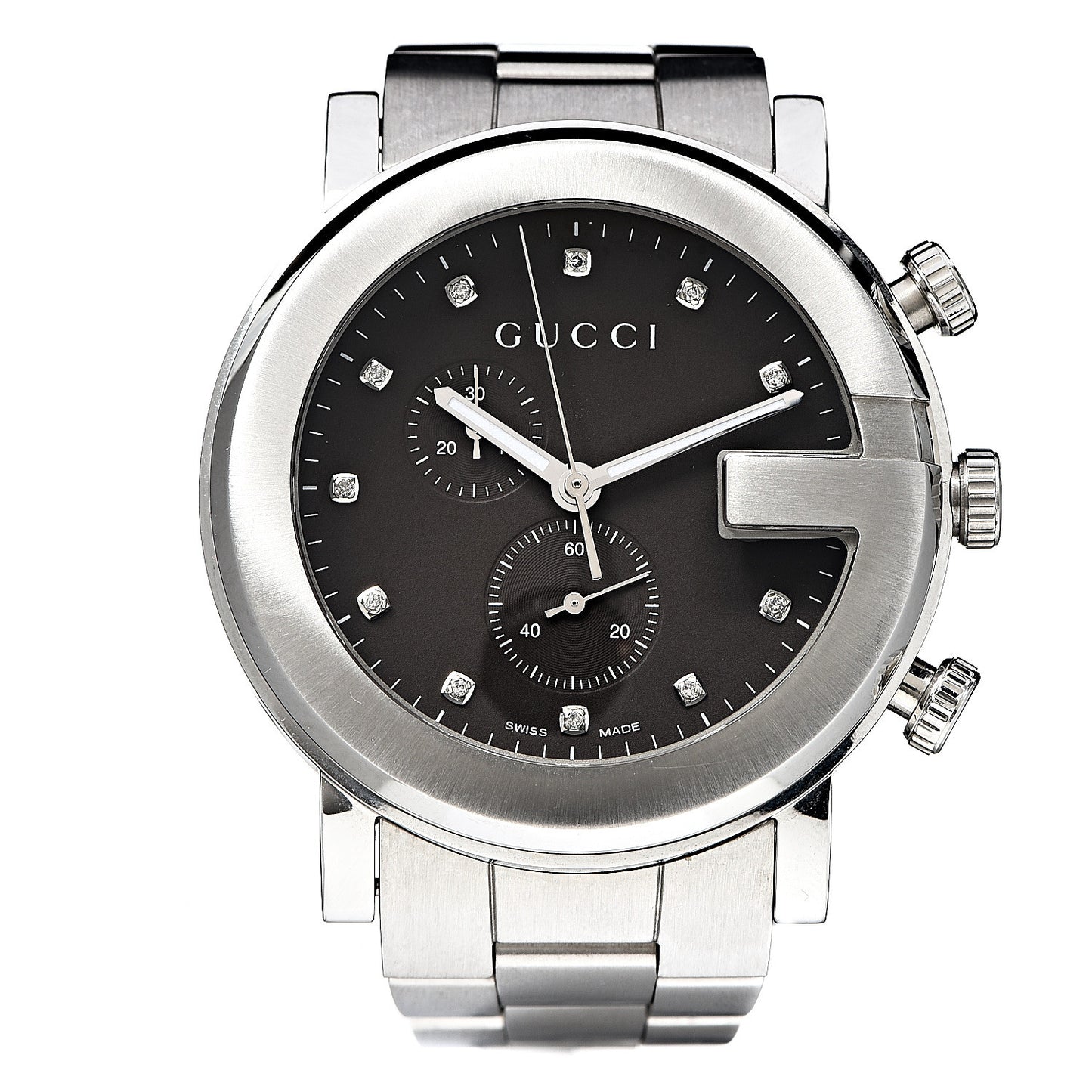 Stainless Steel Diamond 44mm G-Chrono Quartz Watch Brown