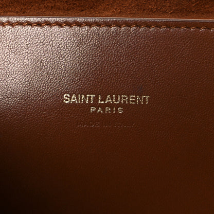 Saint Laurent Calfskin Crocodile Embossed Suede Medium Reversible Monogram Kate Satchel Military Taupe 10 of 17