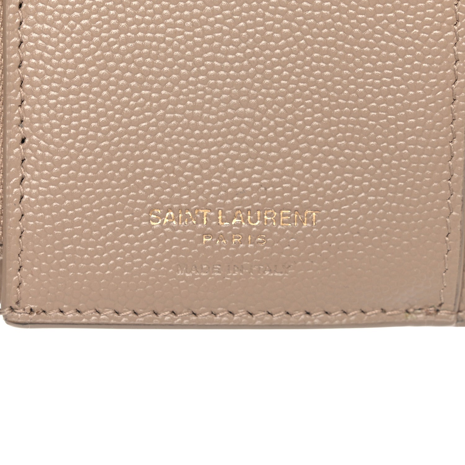 Saint Laurent Grain De Poudre Matelasse Chevron Monogram Compact Tri Fold Wallet Dark Beige 6 of 6
