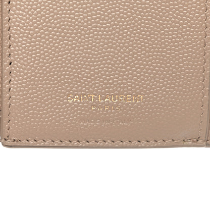 Saint Laurent Grain De Poudre Matelasse Chevron Monogram Compact Tri Fold Wallet Dark Beige 6 of 6