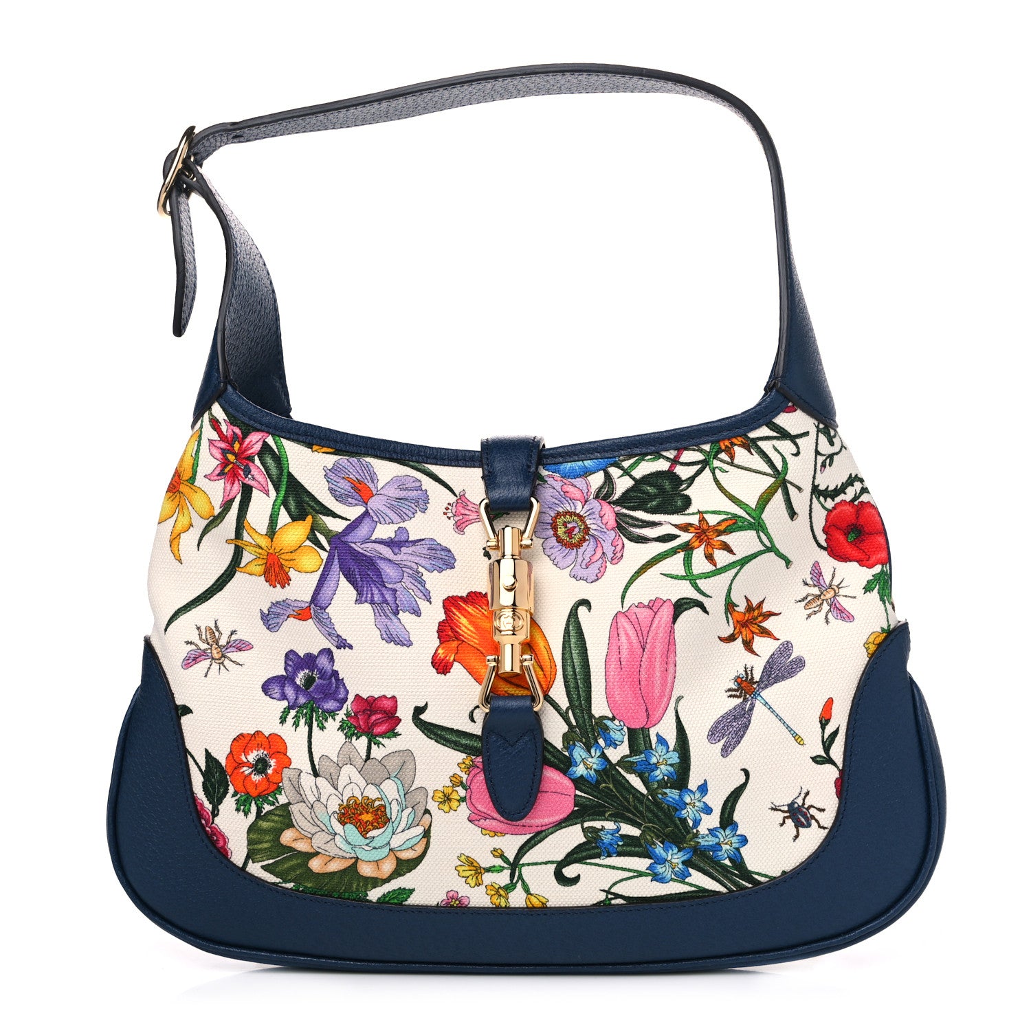 Gucci Canvas Flora Medium Jackie Hobo Blue Agata 1 of 7