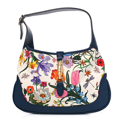 Gucci Canvas Flora Medium Jackie Hobo Blue Agata 1 of 7