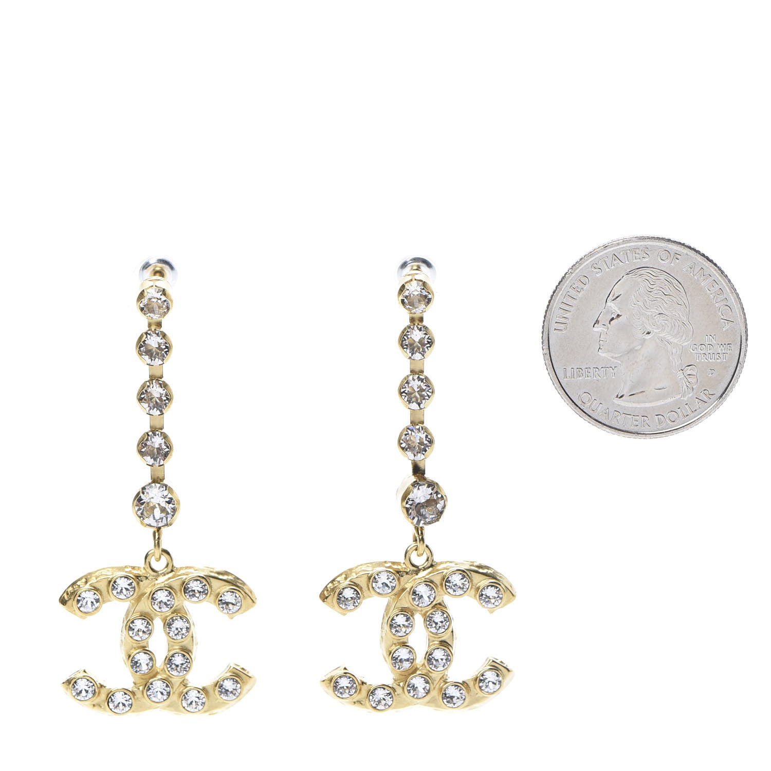 Chanel CC Crystal Drop Earrings Gold 2 of 5