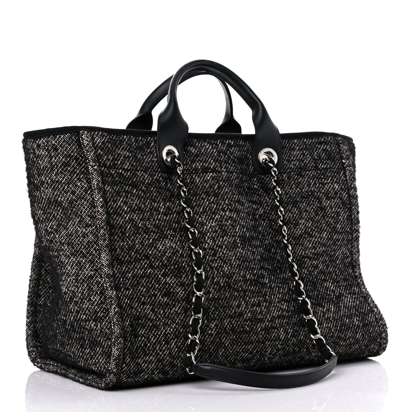 Mixed Fibers Calfskin Medium Deauville Tote Black