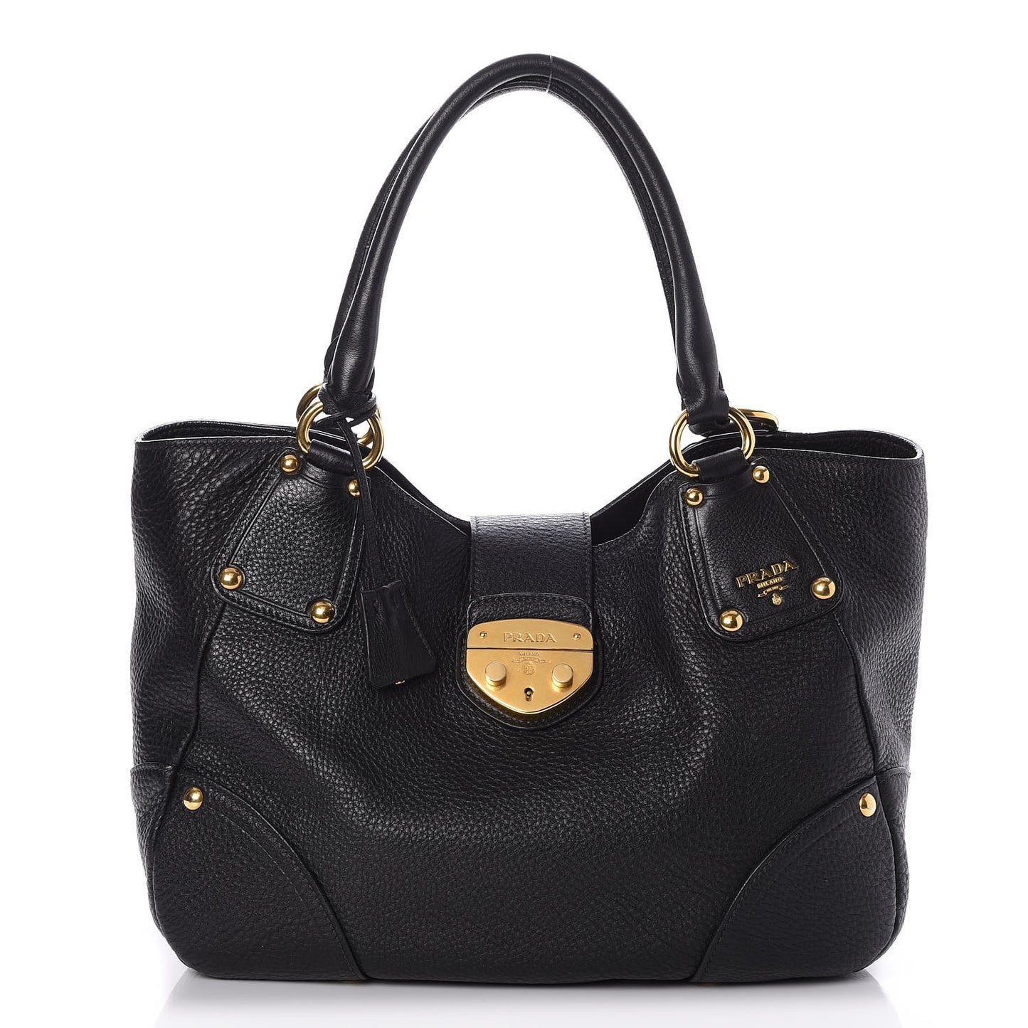 Vitello Daino Pushlock Tote Black