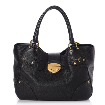 Prada Vitello Daino Pushlock Tote Black 1 of 8