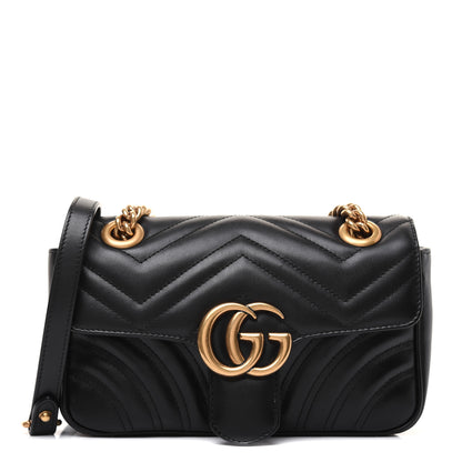Gucci Calfskin Matelasse Mini GG Marmont Shoulder Bag Black 1 of 14