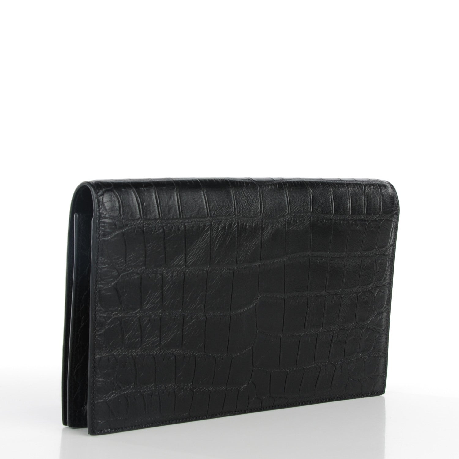Saint Laurent Calfskin Crocodile Embossed Classic Kate Monogram Clutch Black 3 of 8