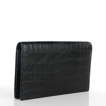 Saint Laurent Calfskin Crocodile Embossed Classic Kate Monogram Clutch Black 3 of 8