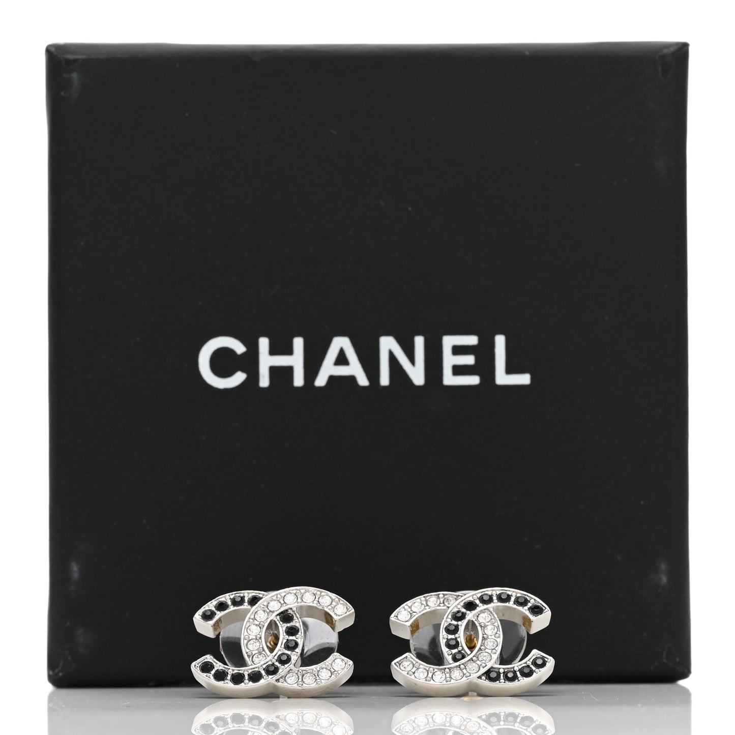 Crystal CC Stud Earrings Black Silver