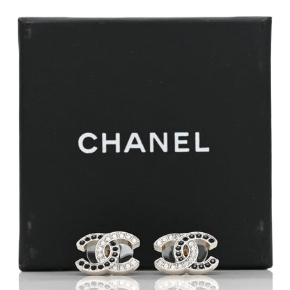 Chanel Crystal CC Stud Earrings Black Silver 5 of 5