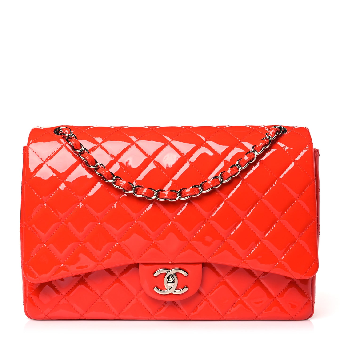 Patent Quilted Maxi Double Flap Red