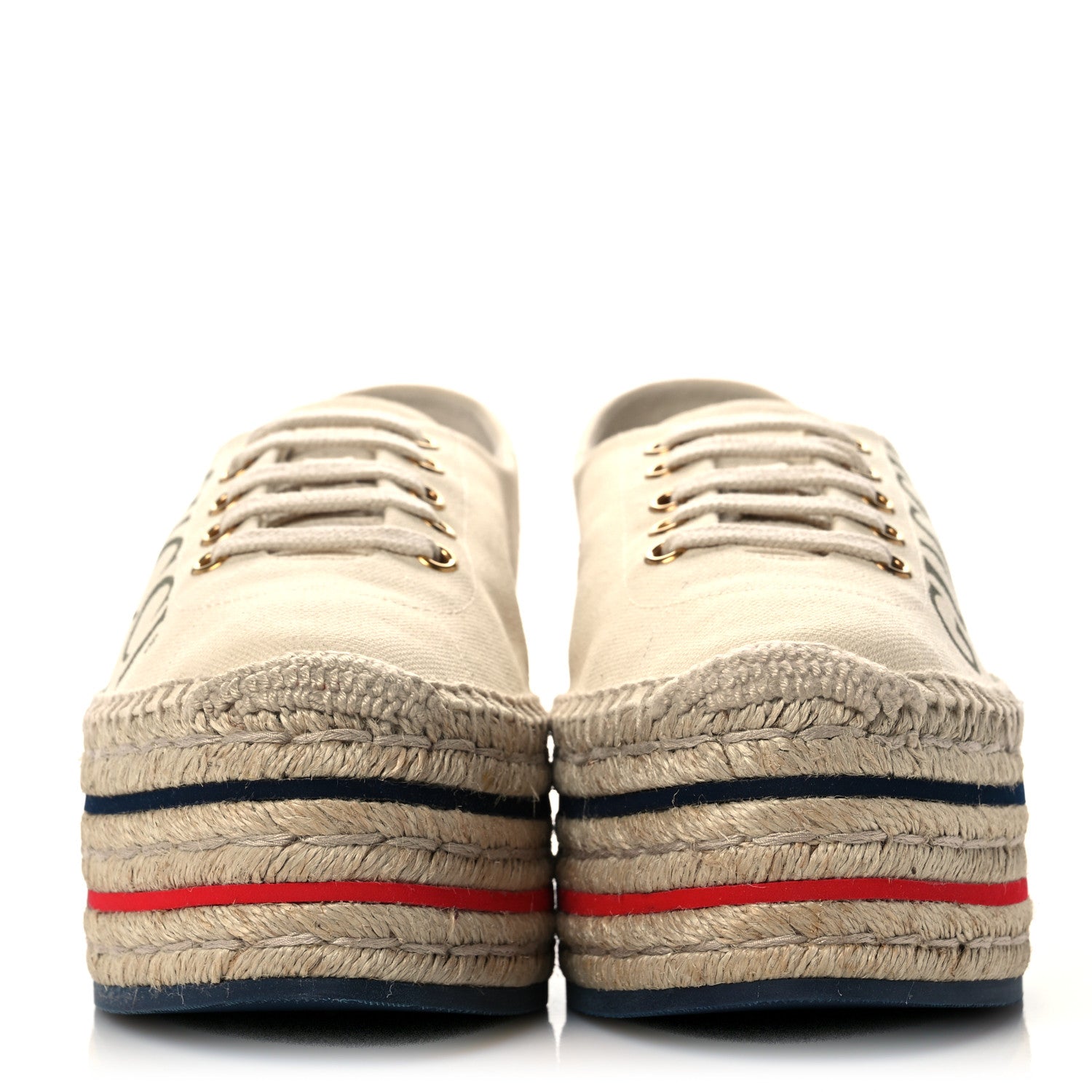 Gucci Canvas Logo Lace-Up Platform Espadrilles 39.5 Greggio Grege 2 of 8