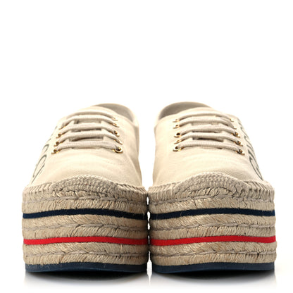 Gucci Canvas Logo Lace-Up Platform Espadrilles 39.5 Greggio Grege 2 of 8