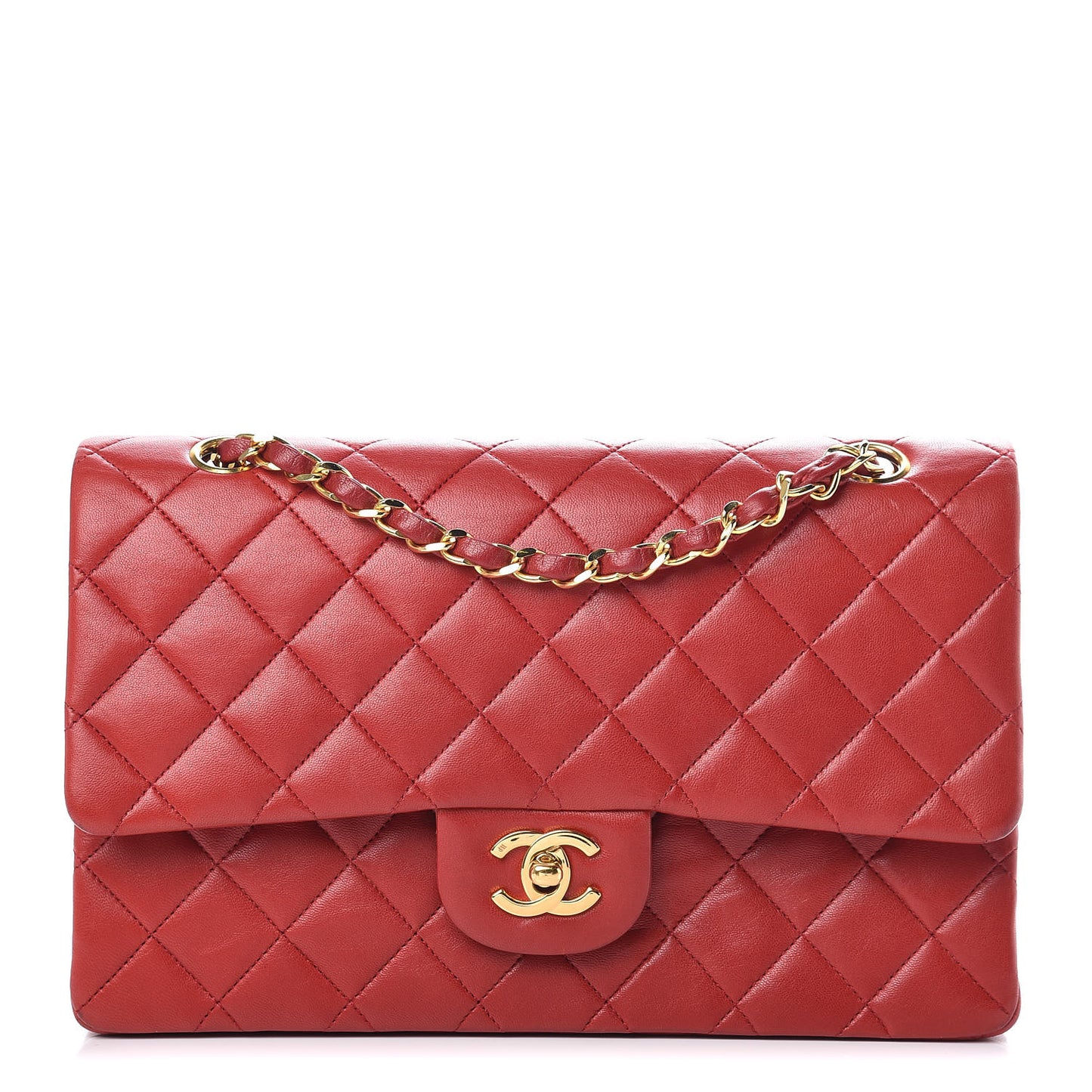 Lambskin Quilted Medium Double Flap Red