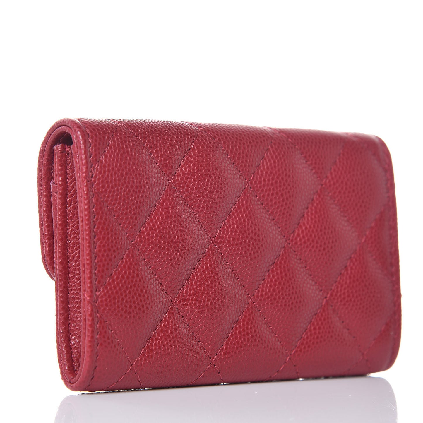 Caviar Quilted Flap Card Holder Wallet Red