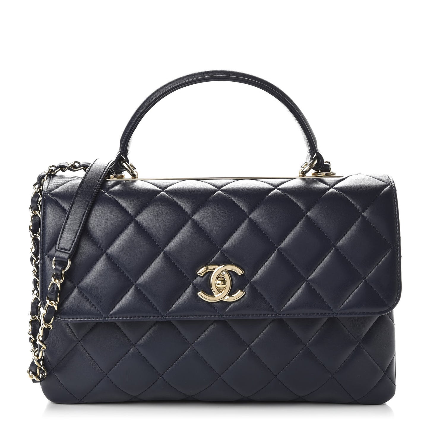 Lambskin Quilted Medium Trendy CC Flap Dual Handle Bag Navy Blue