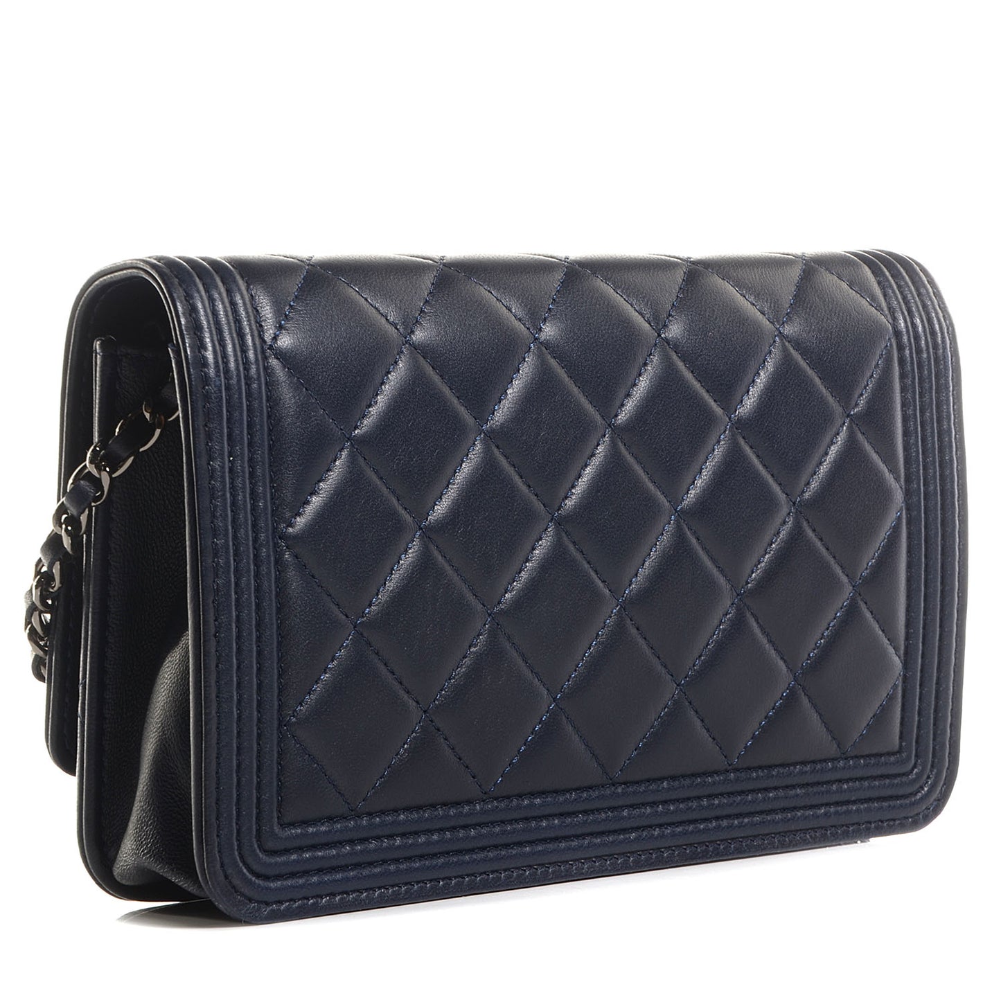 Lambskin Quilted Boy Wallet On Chain WOC Navy