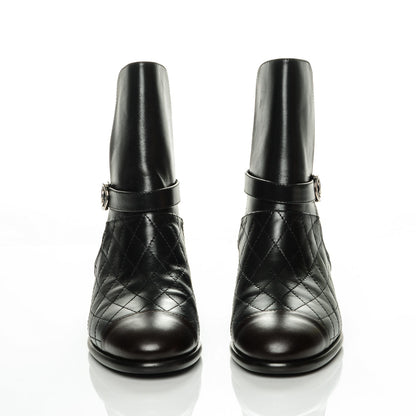 Chanel Calfskin Quilted Cap Toe Boots 37 Black Brown 2 of 7