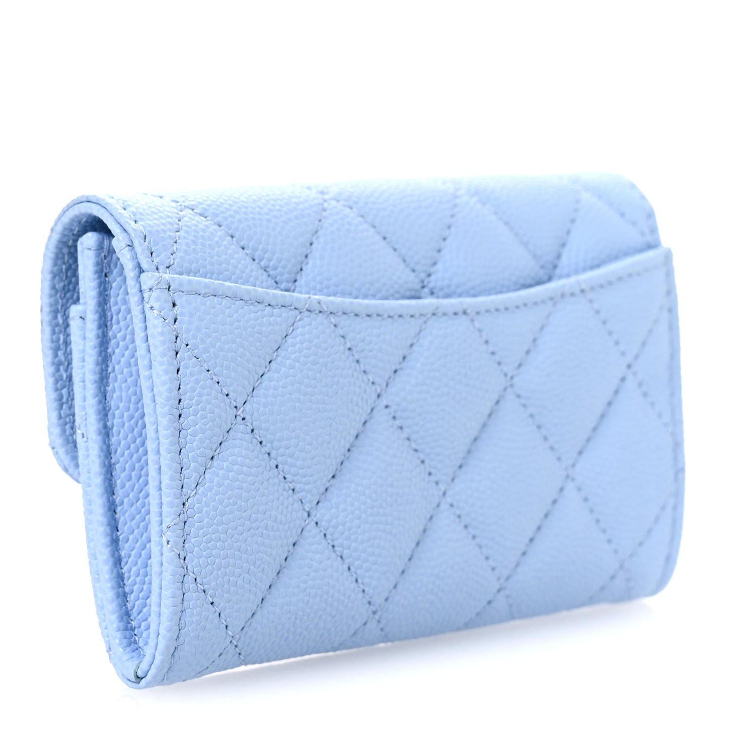 Caviar Quilted Flap Card Holder Wallet Light Blue