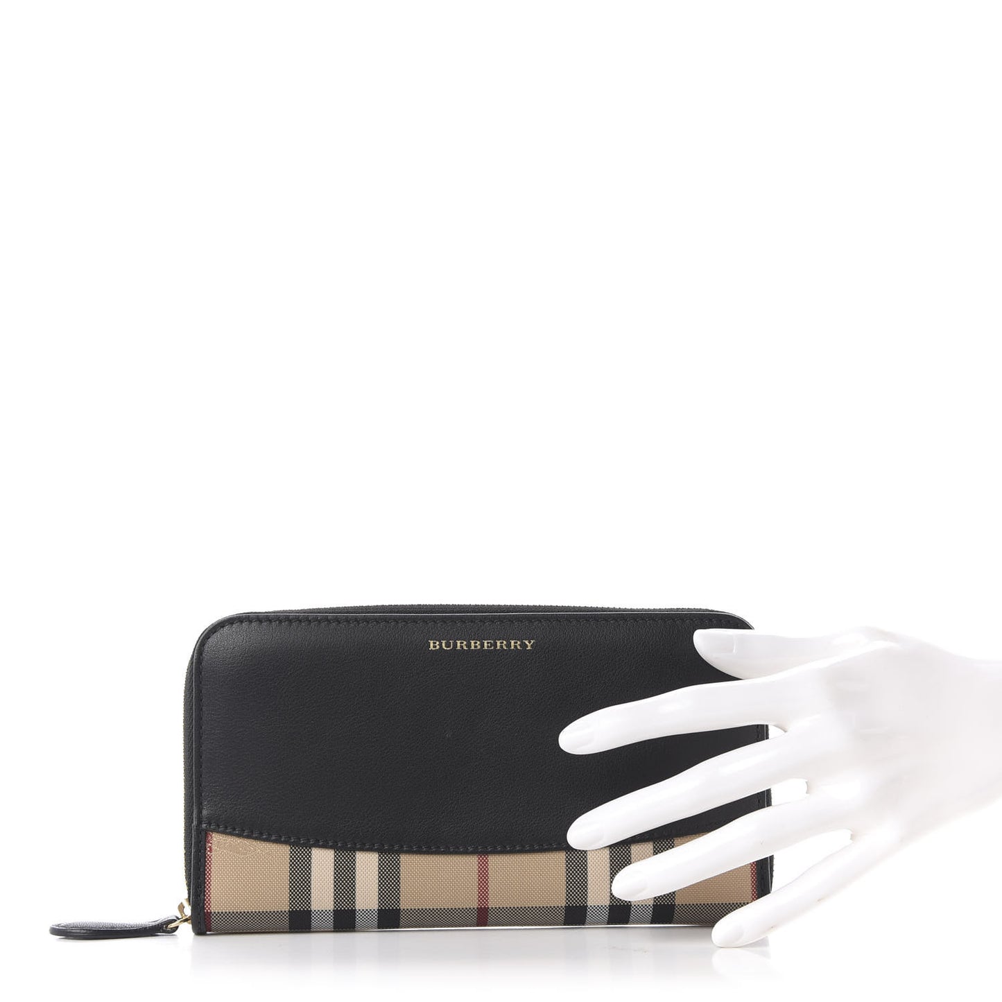 Calfskin House Check Elmore Zip Around Wallet Black
