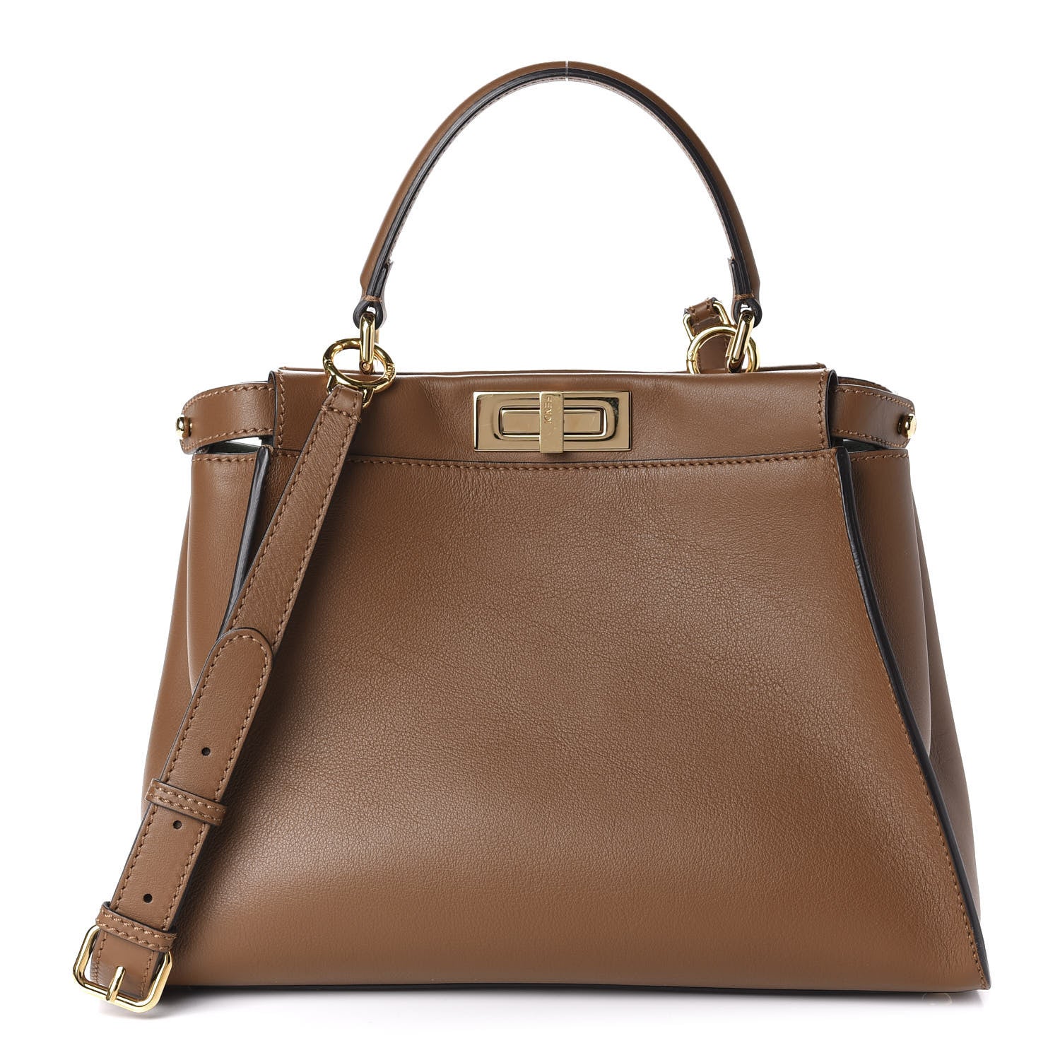 Fendi Vitello Seta Shiny Nappa Ayers Medium Peekaboo Iconic Satchel Brownie Menta 1 of 12