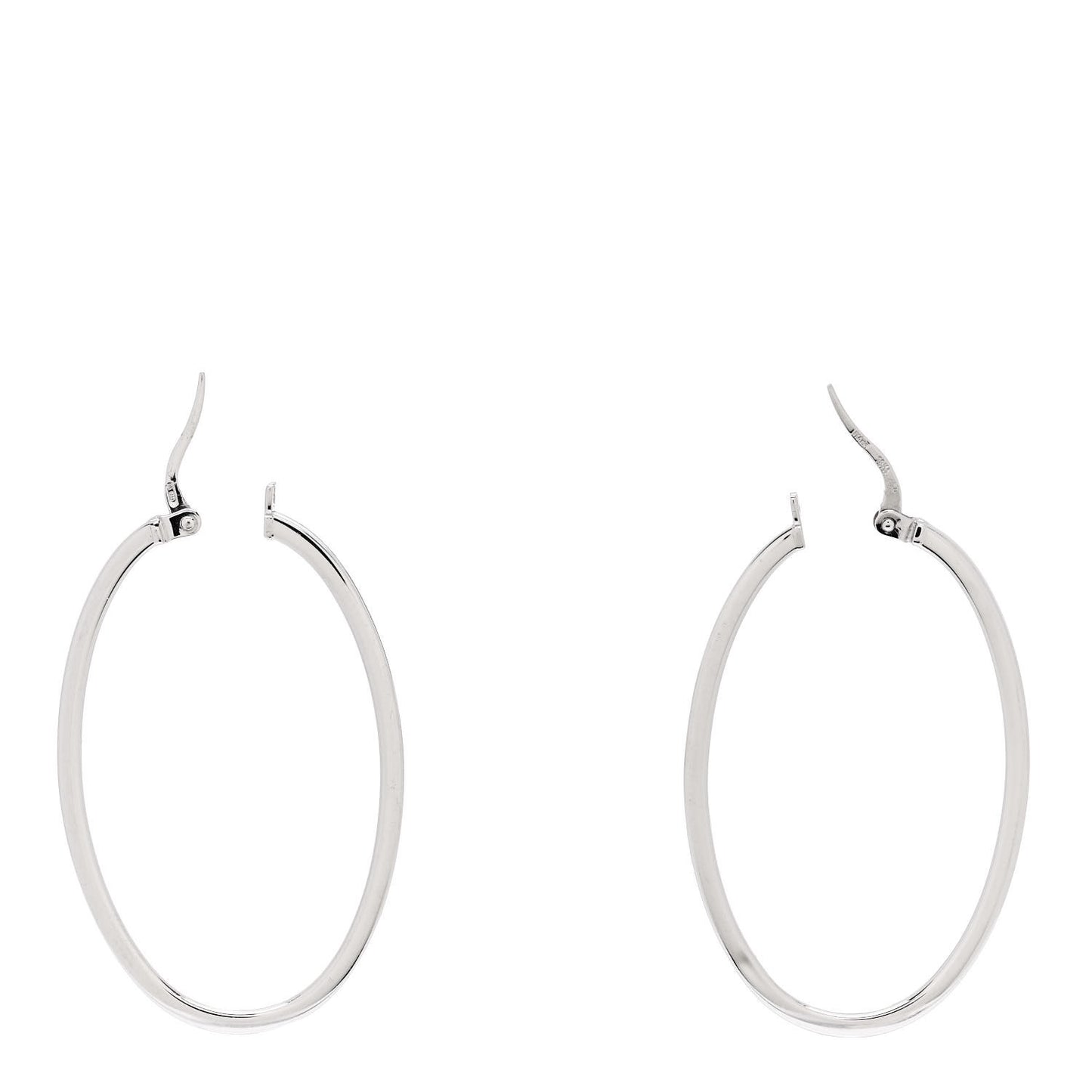 18K White Gold Large Square Edge Oval Perfect Hoop Earrings
