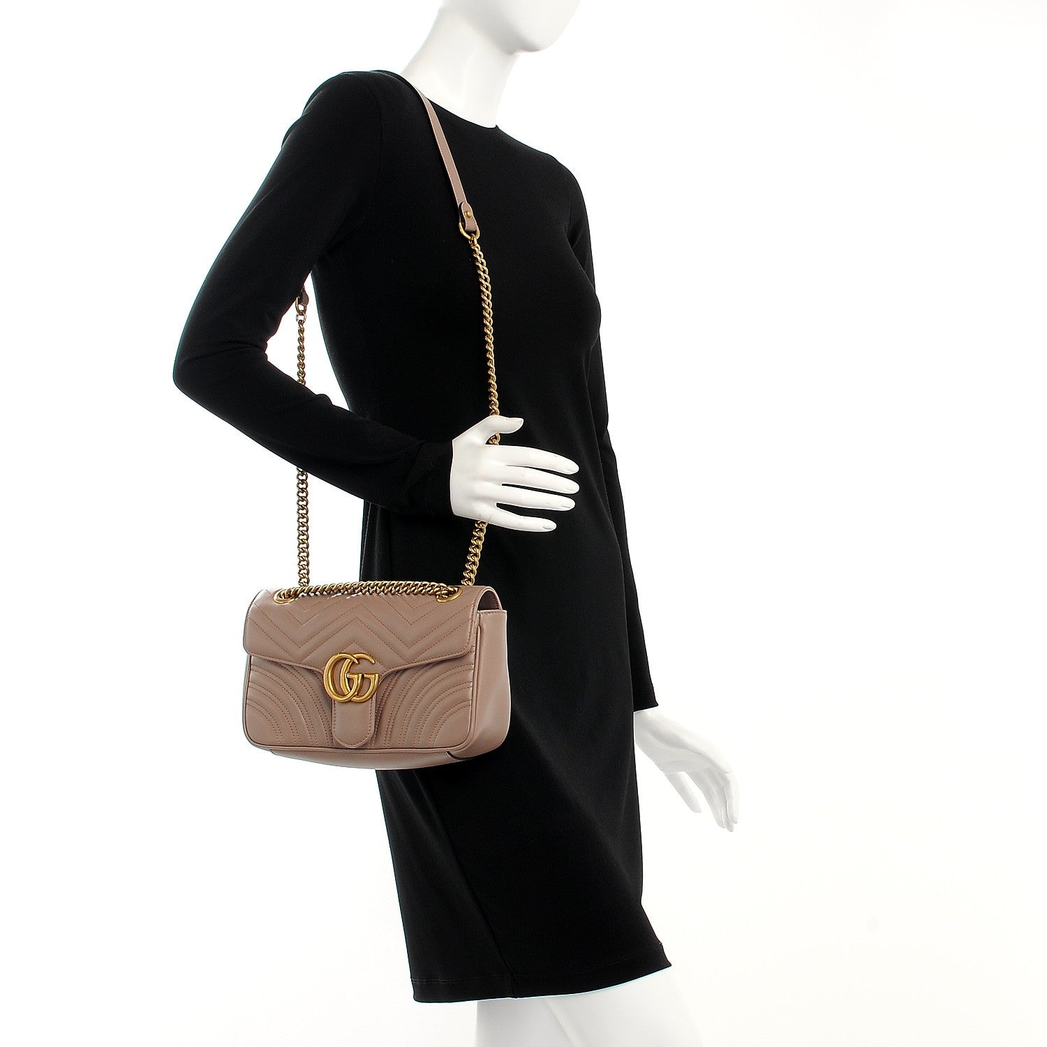 Gucci Calfskin Matelasse Small GG Marmont Shoulder Bag Porcelain Rose 2 of 7