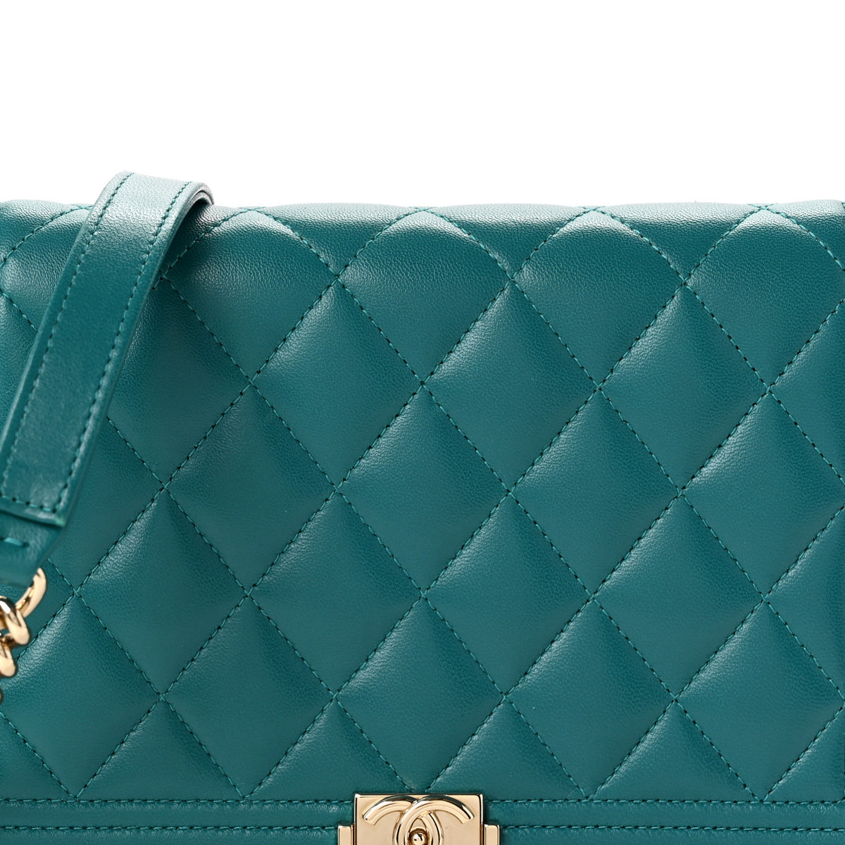 Chanel Lambskin Quilted Boy Wallet On Chain WOC Green 9 of 12