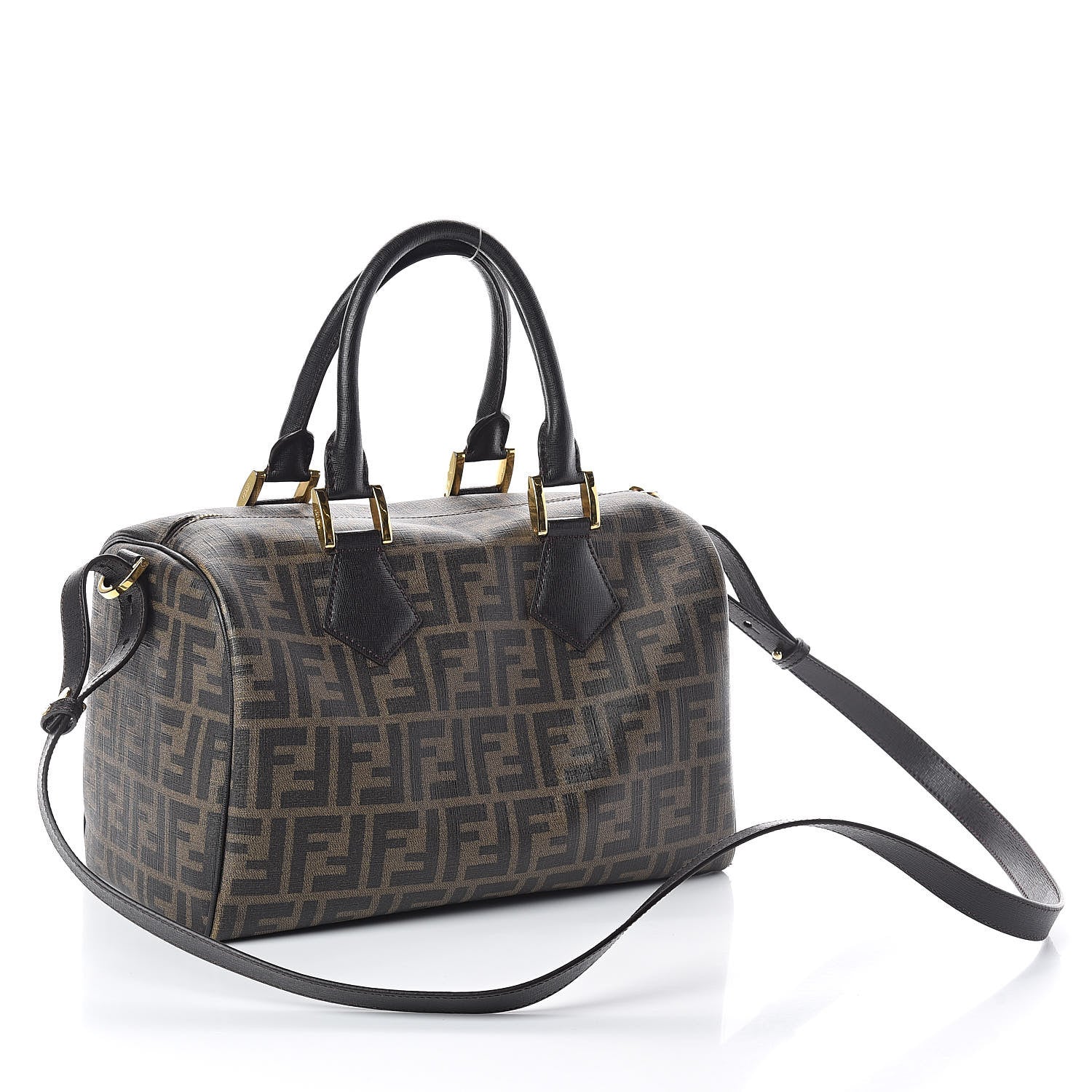 Fendi Zucca Spalmati Vitello Elite Medium Convertible Boston Satchel Tobacco Ebano 3 of 9