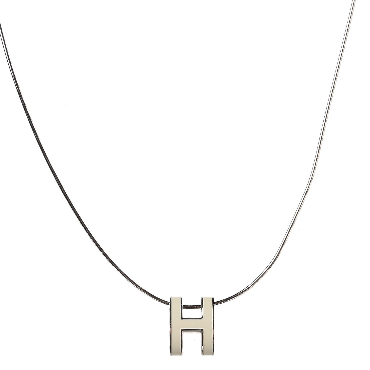 Hermes Lacquered Palladium Pop H Pendant Necklace White 1 of 5