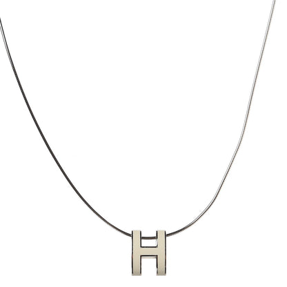 Hermes Lacquered Palladium Pop H Pendant Necklace White 1 of 5