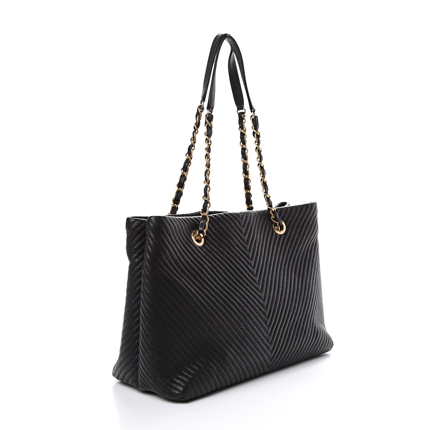Chanel Wrinkled Lambskin Chevron Quilted Large Surpique Tote Black 2 of 9