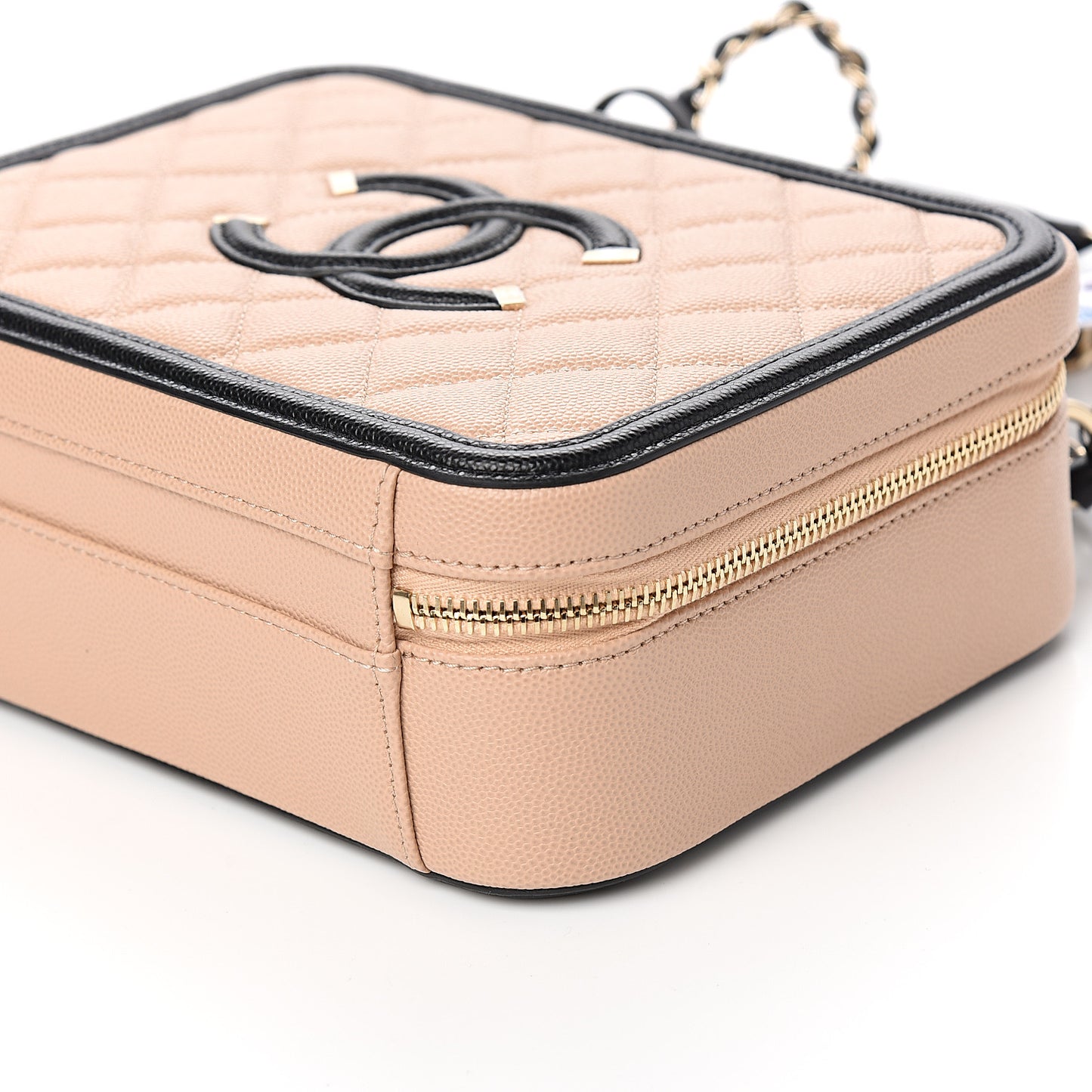Caviar Quilted Medium CC Filigree Vanity Case Beige Black