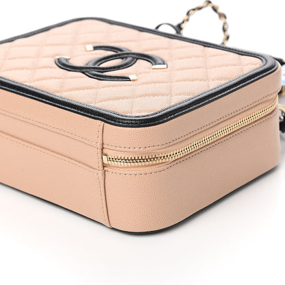 Chanel Caviar Quilted Medium CC Filigree Vanity Case Beige Black 8 of 10