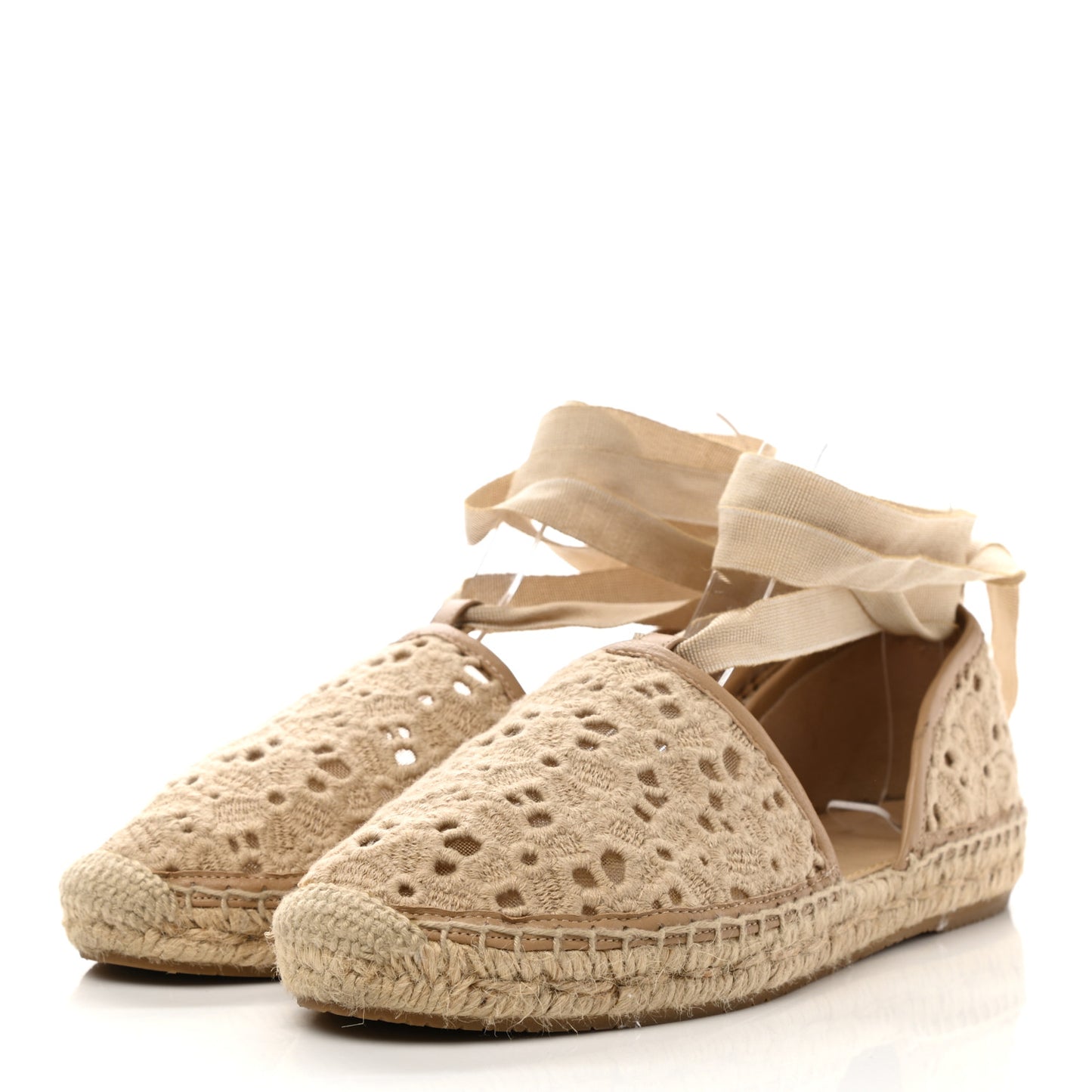 Embroidered Lace Dolphin Espadrille Flats 37.5 Nude